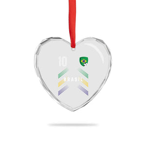Brasil Number 10 Soccer Shield Graphic Jersey Style Heart Crystal Glass Ornament Retro Futbol Football Fans Sports Lover