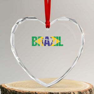 Brazil Brasil Flag Heart Crystal Glass Ornament Vintage Distressed Brazil