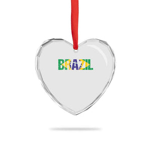 Brazil Brasil Flag Heart Crystal Glass Ornament Vintage Distressed Brazil
