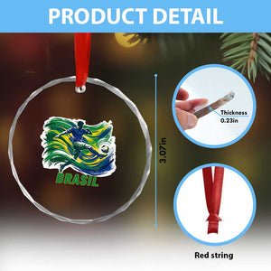 Brazil Soccer Fan Crystal Glass Ornament Brasil Flag Football Game Day Supporter