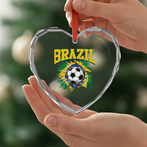 Brazil Soccer Fan Heart Crystal Glass Ornament Brazilian Football Game Day Fan
