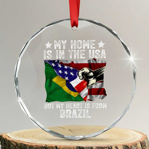 Brazilian American Patriot Heart Is From Brazil Flag Crystal Glass Ornament