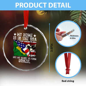 Brazilian American Patriot Heart Is From Brazil Flag Crystal Glass Ornament