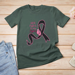 Breast Cancer Awareness For Women Her Fight Is My Fight Pink Ribbon Boxing Gloves TS02 Dark Forest Green Printyourwear