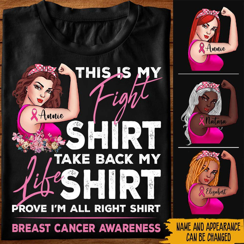 Personalized Breast Cancer Awareness Month T Shirts This Is My Fight Shirt Take Back My Life Black CTM Custom - Printyourwear