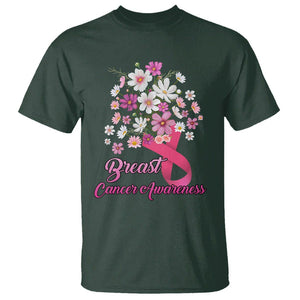 Breast Cancer Awareness T Shirt Pink Ribbon Flower Bouquet Supoprt Women Breast Cancer Warrior TS02 Dark Forest Green Printyourwear