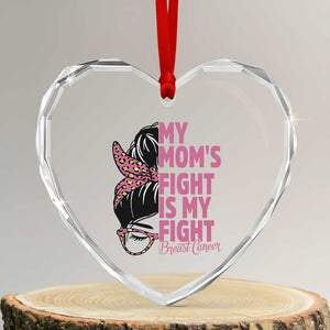 Breast Cancer Support Heart Crystal Glass Ornament My Moms Fight My Fight