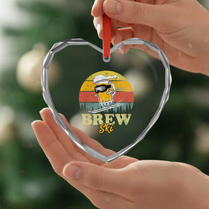Brewski Skiing Beer Heart Crystal Glass Ornament Funny Skiing Skier Ski Vacation Retro Sunset TS11 Print Your Wear