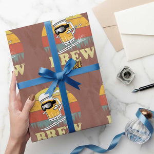 Brewski Skiing Beer Wrapping Paper Roll Funny Skiing Skier Ski Vacation Retro Sunset TS11 Mocha Print Your Wear