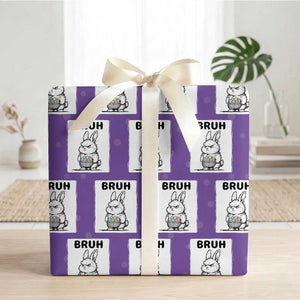 Bruh Angry Easter Bunny with Eggs Basket Wrapping Paper Roll Funny Rabbit Meme Humor Graphic Gift TS02 Purple Print Your Wear