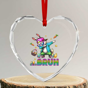 Bruh Dab Bunny Easter Heart Crystal Glass Ornament Funny 80s Retro Vintage Party Cool Rabbit TS10 Transparent Glass 3'' Heart Print Your Wear