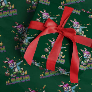 Bruh Dab Bunny Easter Wrapping Paper Roll Funny 80s Retro Vintage Party Cool Rabbit TS10 Green Print Your Wear
