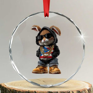 Bunny Puerto Rican Flag Crystal Glass Ornament Puerto Rican Taino Boricua Vibes TS10 Transparent Glass 3'' Circle Print Your Wear