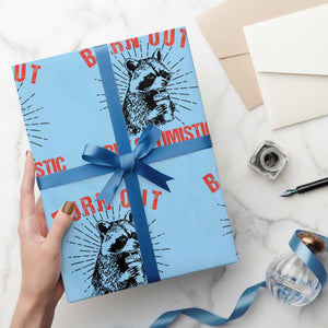 Burnt Out But Optimistic Wrapping Paper Roll Funny Raccoon Meme TS14 Light Blue Print Your Wear