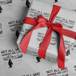 But Why Penguin Wrapping Paper Roll Not All Who Wander Are Lost TS14 White Print Your Wear