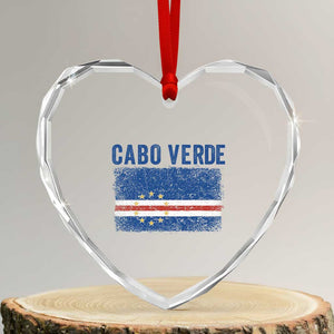 Cabo Verde Distressed Flag National Pride Heart Crystal Glass Ornament Cape Verde Heritage Pride Retro Grunge Graphic