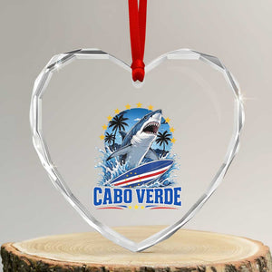 Cabo Verde Surfing Blue Shark Surfboard Heart Crystal Glass Ornament Cape Verde Flag Tropical Ocean Wave TS02 Transparent Glass 3'' Heart Print Your Wear