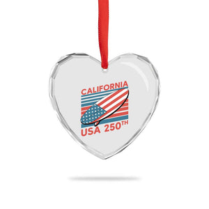California USA 250th Anniversary Heart Crystal Glass Ornament US Semiquincentennial Patriotic Surfboard Graphic TS02 Print Your Wear