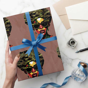 Camo African American Women Juneteenth Celebrating Black Freedom Day Wrapping Paper Roll TS11 Mocha Print Your Wear