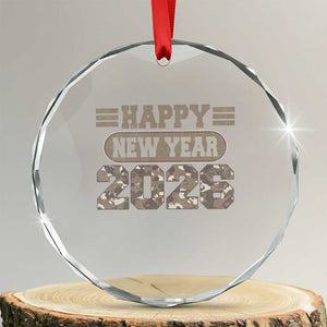 Camo Happy New Year Party 2026 Crystal Glass Ornament Camouflage NYE Party TS11 Transparent Glass 3'' Circle Print Your Wear