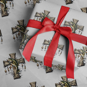 Camo Jesus Cross Fishing Wrapping Paper Roll Faith Family Fishing Fathers Day TS12 White Print Your Wear