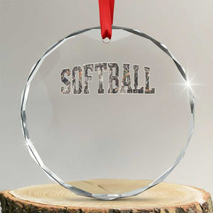 Camo Softball Crystal Glass Ornament Vintage Camouflage Softball Varsity Game Day TS10 Transparent Glass 3'' Circle Print Your Wear