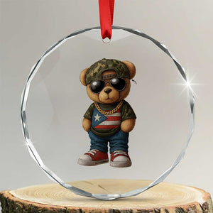 Camo Teddy Bear Puerto Rico Flag Crystal Glass Ornament Camouflage Rican Boricua TS10 Transparent Glass 3'' Circle Print Your Wear