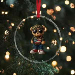 Camo Teddy Bear Puerto Rico Flag Crystal Glass Ornament Camouflage Rican Boricua TS10 Print Your Wear
