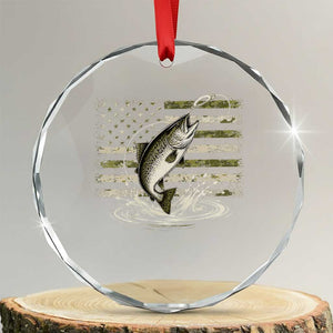 Camouflage American Flag Trout Fishing Crystal Glass Ornament Patriotic Saltwater Angler Gift Sea Fishing Lovers