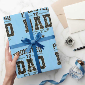 Camouflage Promoted To Dad Est 2026 Wrapping Paper Roll Camo Pregnancy Announcement Graphic TS12 Light Blue Print Your Wear