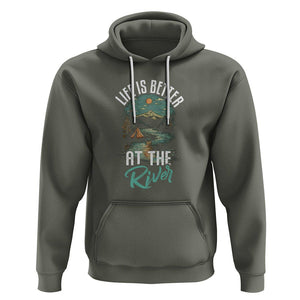Camping Lover Hoodie Life Is Better At The River TS09 Military Green Printyourwear