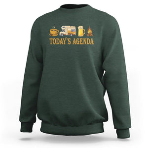 Camping Lover Sweatshirt Today's Agenda Road Trip RV Motorhome Campfire TS09 Dark Forest Green Printyourwear