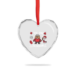 Canadian Ice Hockey Beaver Heart Crystal Glass Ornament Tis The Season Holiday Gift TS12 Print Your Wear