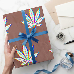 Cannabis Leaf Glitch Effect Graphic Wrapping Paper Roll Retro RGB Distortion Weed and Stoner Lifestyle TS02 Mocha Print Your Wear