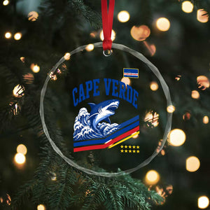 Cape Verde Blue Sharks Ocean Wave Graphic Crystal Glass Ornament Cabo Verde Pride Sports Fans