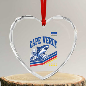 Cape Verde Blue Sharks Ocean Wave Graphic Heart Crystal Glass Ornament Cabo Verde Pride Sports Fans TS02 Transparent Glass 3'' Heart Print Your Wear