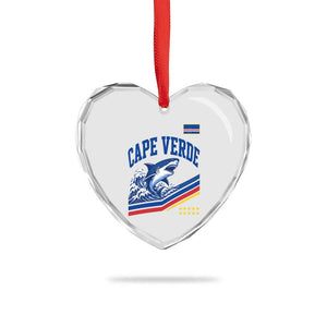 Cape Verde Blue Sharks Ocean Wave Graphic Heart Crystal Glass Ornament Cabo Verde Pride Sports Fans TS02 Print Your Wear