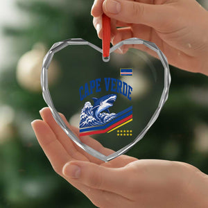 Cape Verde Blue Sharks Ocean Wave Graphic Heart Crystal Glass Ornament Cabo Verde Pride Sports Fans TS02 Print Your Wear