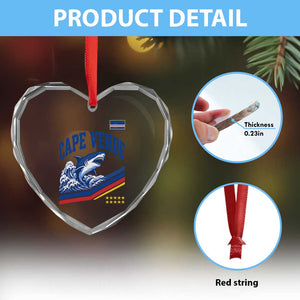 Cape Verde Blue Sharks Ocean Wave Graphic Heart Crystal Glass Ornament Cabo Verde Pride Sports Fans TS02 Print Your Wear