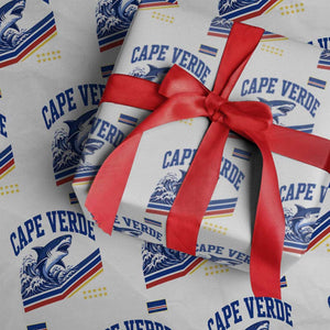 Cape Verde Blue Sharks Ocean Wave Graphic Wrapping Paper Roll Cabo Verde Pride Sports Fans TS02 White Print Your Wear