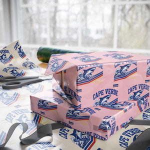 Cape Verde Blue Sharks Ocean Wave Graphic Wrapping Paper Roll Cabo Verde Pride Sports Fans TS02 Light Pink Print Your Wear