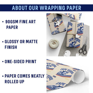 Cape Verde Blue Sharks Ocean Wave Graphic Wrapping Paper Roll Cabo Verde Pride Sports Fans TS02 Print Your Wear