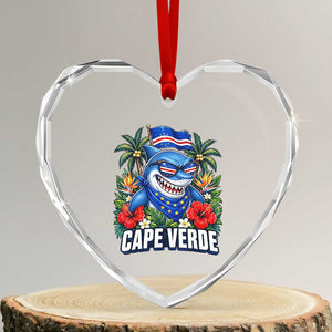 Cape Verde Cool Blue Shark Tropical Graphic Heart Crystal Glass Ornament Cabo Verde Paradise Verdean Soccer Football Fans TS02 Transparent Glass 3'' Heart Print Your Wear