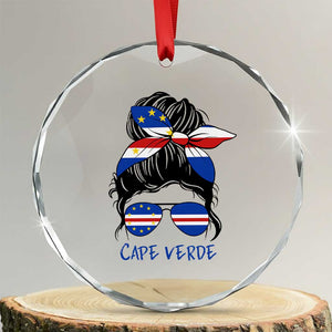 Cape Verde Messy Bun Girl Flag Sunglasses Graphic Crystal Glass Ornament Cabo Verde Women National Pride Gift