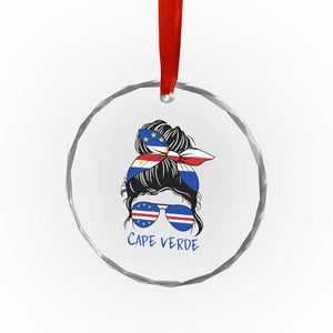 Cape Verde Messy Bun Girl Flag Sunglasses Graphic Crystal Glass Ornament Cabo Verde Women National Pride Gift