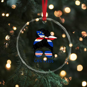 Cape Verde Messy Bun Girl Flag Sunglasses Graphic Crystal Glass Ornament Cabo Verde Women National Pride Gift