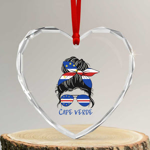 Cape Verde Messy Bun Girl Flag Sunglasses Graphic Heart Crystal Glass Ornament Cabo Verde Women National Pride Gift