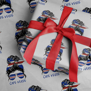 Cape Verde Messy Bun Girl Flag Sunglasses Graphic Wrapping Paper Roll Cabo Verde Women National Pride Gift