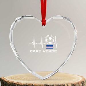 Cape Verde Soccer Heartbeat EKG Pulse Graphic Heart Crystal Glass Ornament Cabo Verde Football Fans Pride