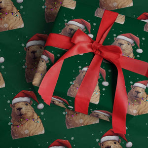 Capybara Christmas Wrapping Paper Roll Funny Santa Capy Meme Xmas Vibe TS02 Green Print Your Wear
